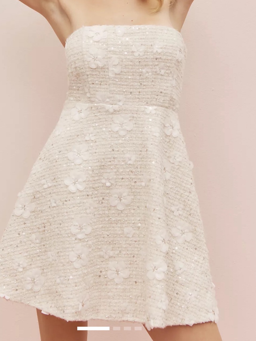 Anthropologie Sundream White Strapless Tweed Floral Mini Dress